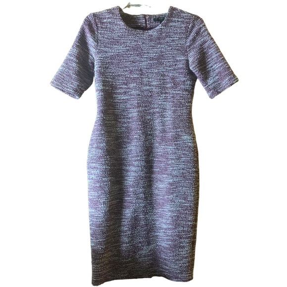 BANANA REPUBLIC Purple White Short Sleeve Boucle Tweed Fitted Dress - Size 4 - Picture 1 of 7